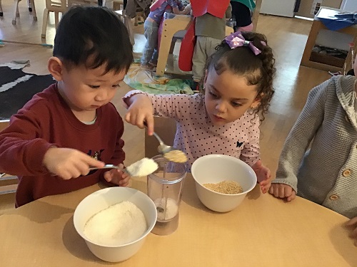 children mixing ingredients