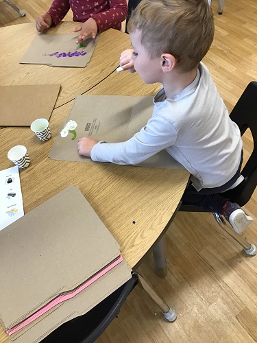 A child sitting at a table painting