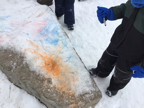 JKK showing colours on rock from markers