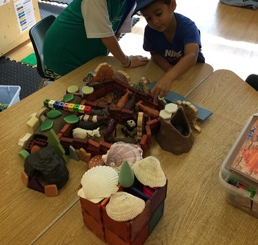 Camp friends making a zoo with loose parts