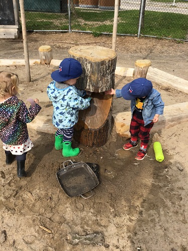 2 toddlers playing with trickle trunk