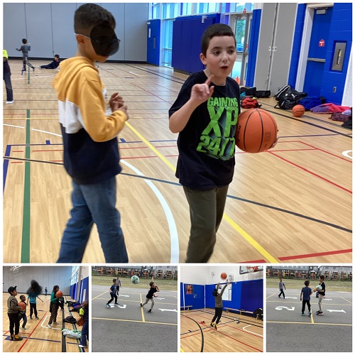 Children play basket ball in the gym