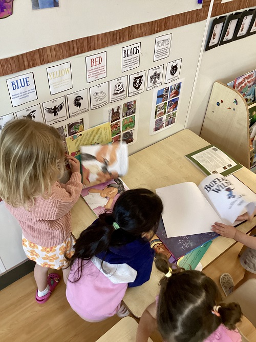 Children looking at books.
