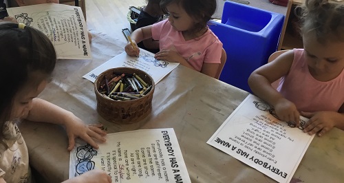 Children colouring on paper