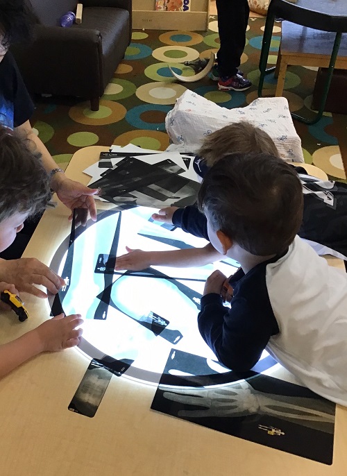 group at light table