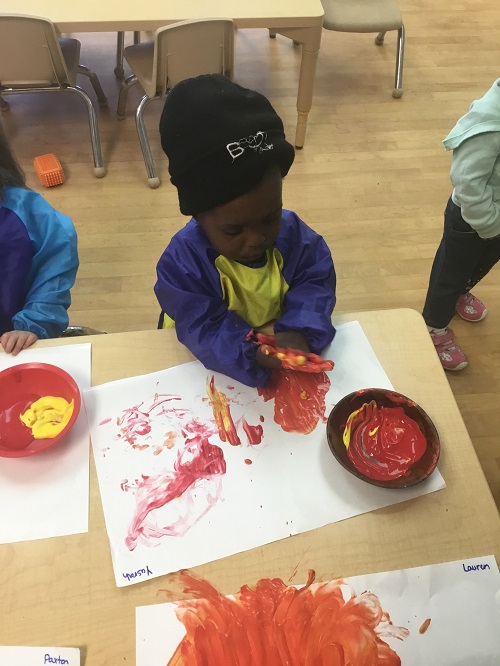 Child using their hand to paint