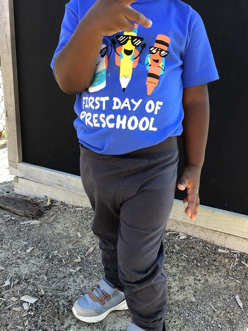 Child Showing their "First Day of Preschool," T-shirt.