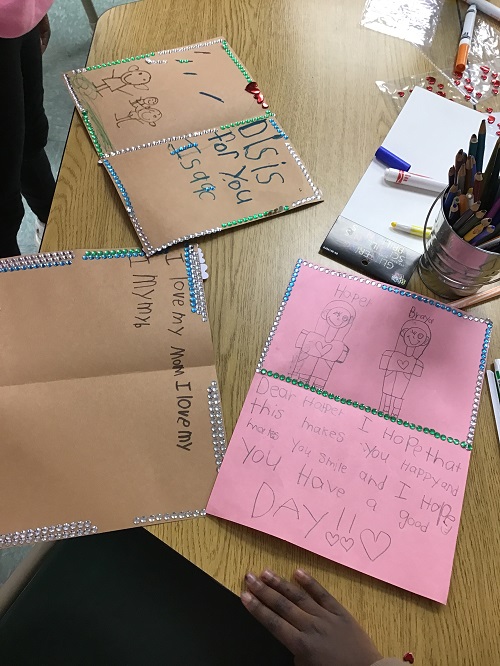 A display of the children's created cards.