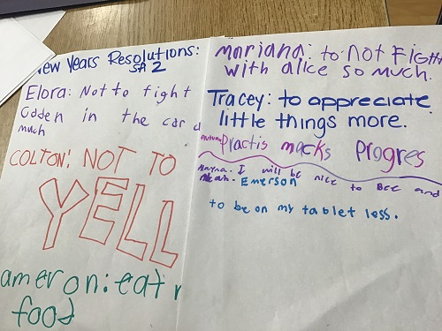 Paper with school age children resolutions written