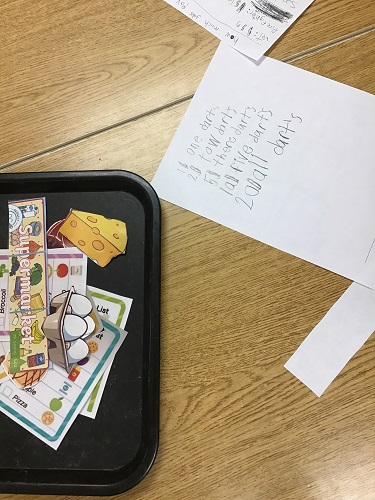 Paper food and a paper with prize amounts